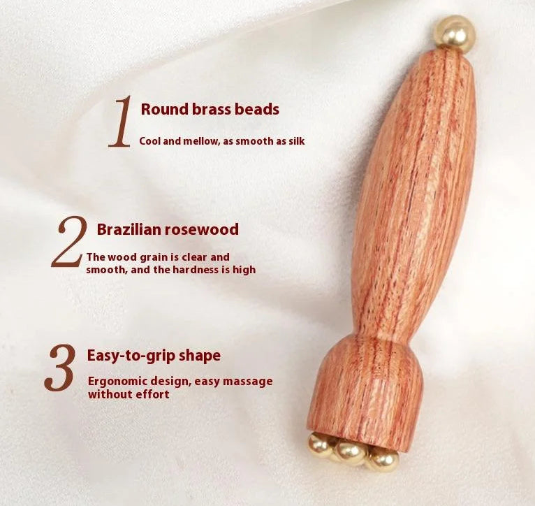 Massageador Facial de Madeira e Metal – Relaxamento, Gua Sha e Estímulo dos Pontos de Meridiano