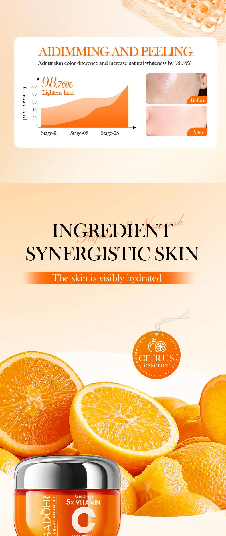 O Sadoer Vitamin C Cream combina alta concentração de Vitamina C 5x para iluminar, hidratar e revitalizar a pele.