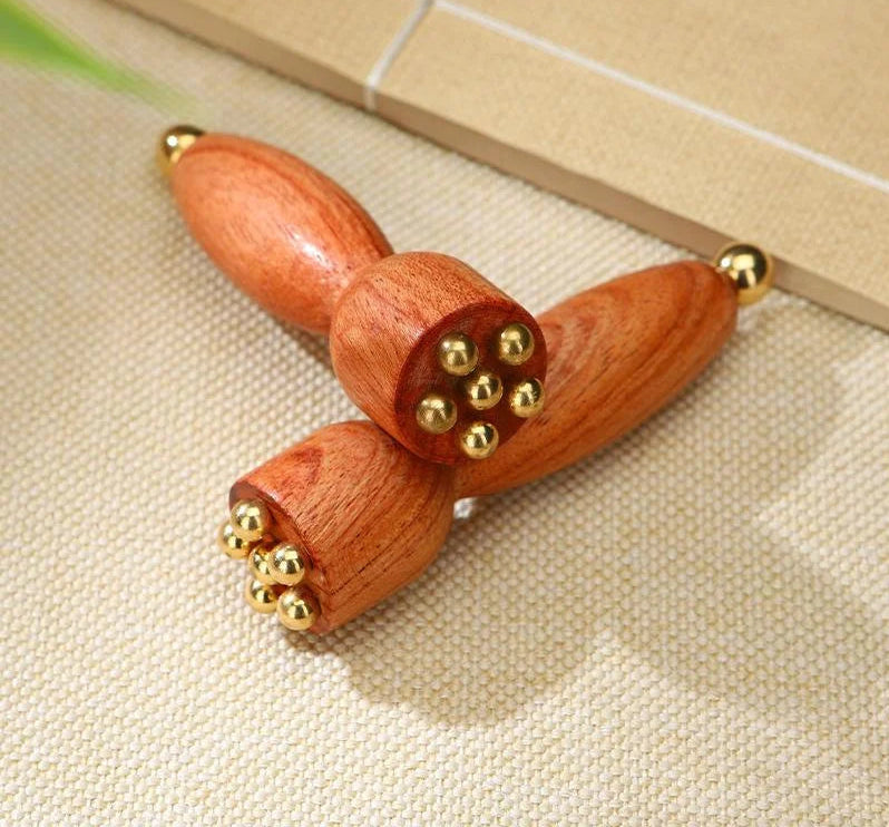 Massageador Facial de Madeira e Metal – Relaxamento, Gua Sha e Estímulo dos Pontos de Meridiano