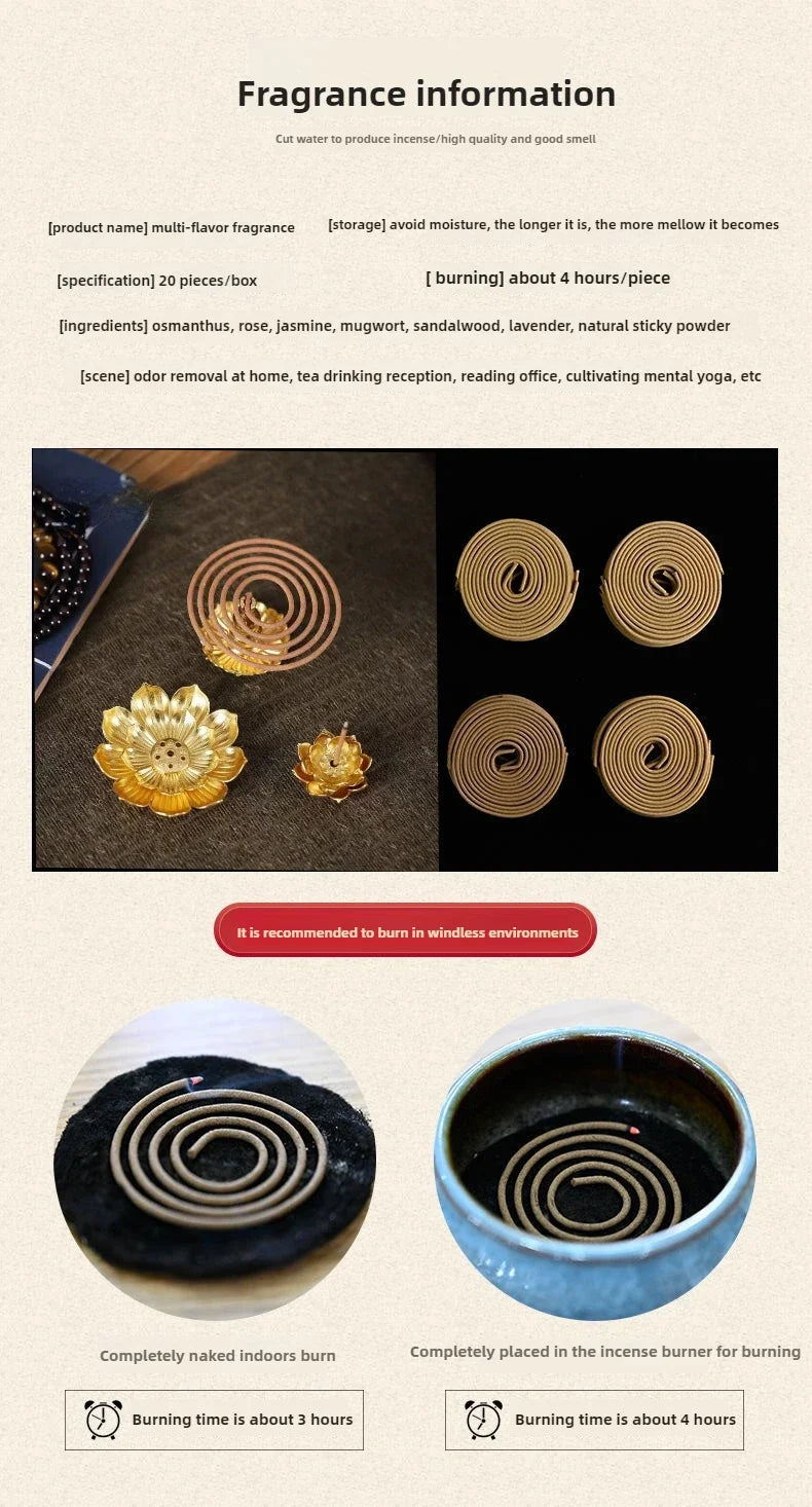 Incenso Natural em Espiral – Sândalo & Agarwood (20 peças)