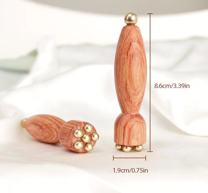 Massageador Facial de Madeira e Metal – Relaxamento, Gua Sha e Estímulo dos Pontos de Meridiano